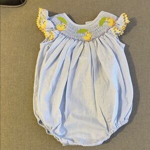 Blue Gingham Baby Bubble with Duck Smocking